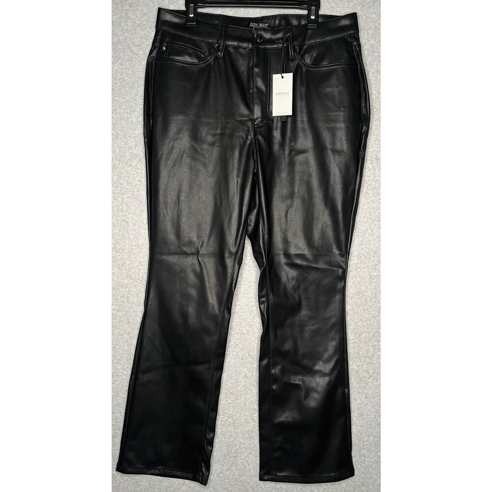 Judy Blue women’s faux leather black pants straight leg high rise 16W NWT